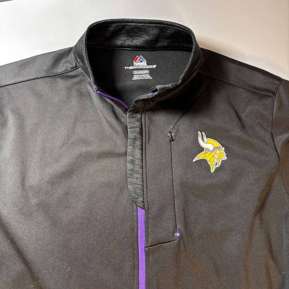 Majestic Minnesota Vikings Therma‎ Base Full Zip Jacket Mens 2XL Black KBPV NFL